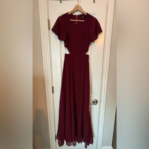 Lulus Garden Bliss Burgundy Cutout Maxi Dress, Size XXS